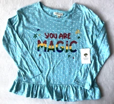 Tucker + Tate Girls You Are Magic Graphic Polka Dot Ruffle Top in Teal Size 8