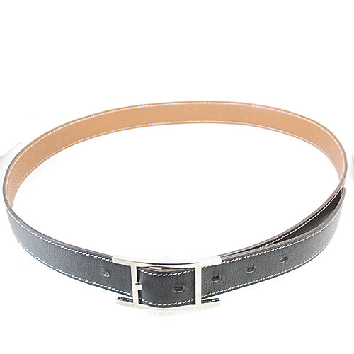 HERMES Belt Api Reversible Silver Buckle 6 Holes Black Calf Leather