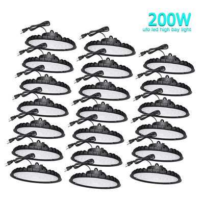 20 Pack 200W UFO Led High Bay Lights Commercial Warehouse Factory Light Fixture