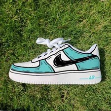 Nike Air Force 1 Custom Shoes 'Light Blue Teal' Black Cartoon Mens Womens Kids