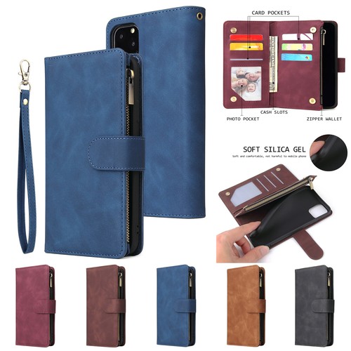 For iPhone 11 12 13 14 15 Pro Plus XR Flip Plain Card Pocket Leather Phone Case - Picture 2 of 29