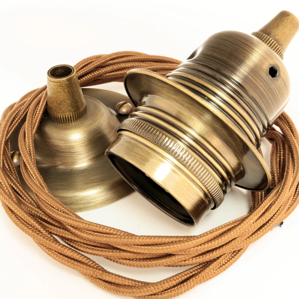 Vintage Brass Finished Ceiling Pendant Kit E27 Bulb Holder Bronze Flex