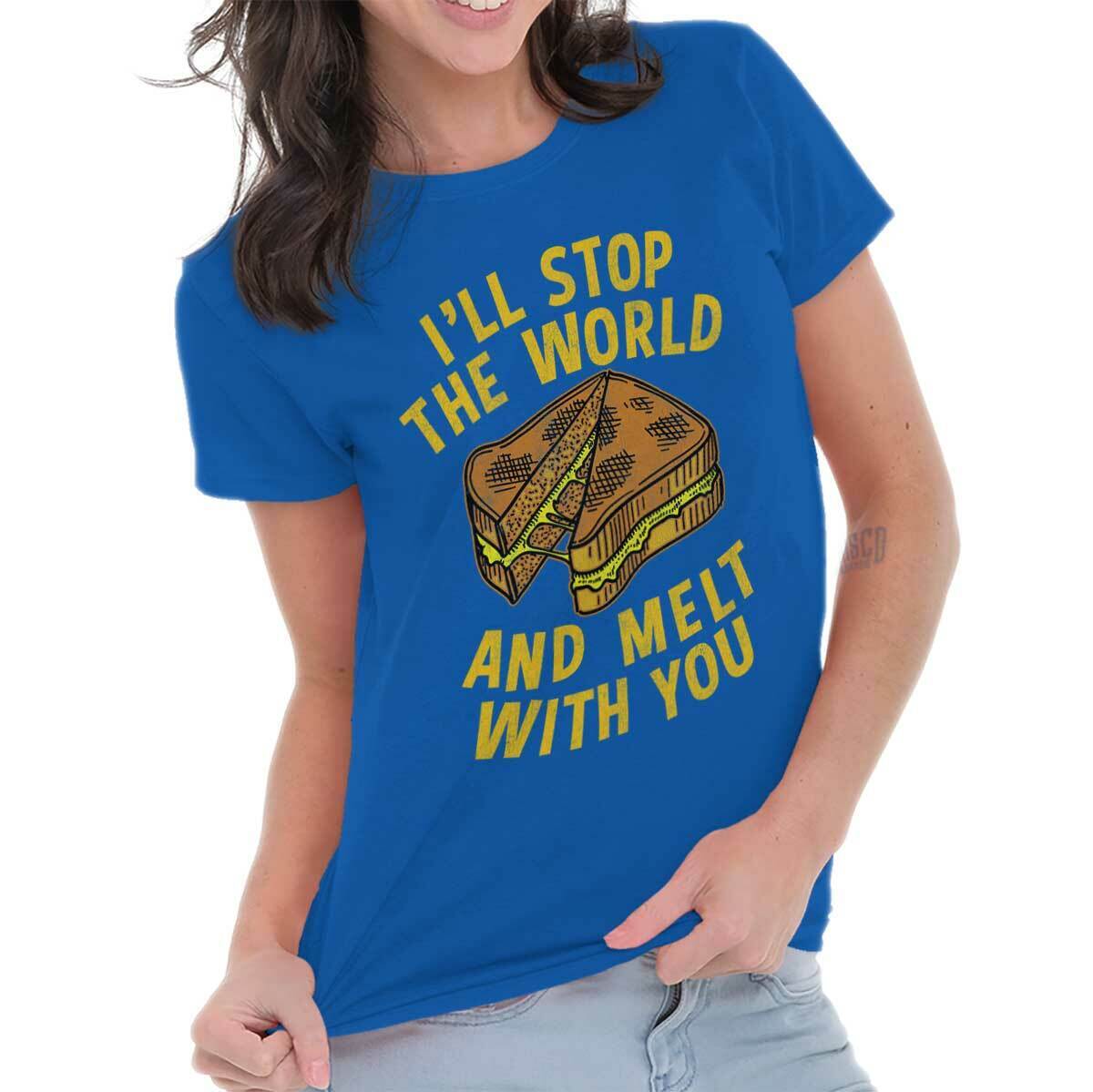 Stop World Melt With You Funny Shirt Grilled Cheese Graphic T Shirts for  Women T