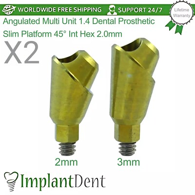 2x Winkel Multi Unit 1.4 Dental Prothese Slim Platform 45° Int Hex 2.0mm
