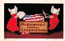 Sunbonnet babies Patriotic US Flag 4th of July Independence Day Vtg Postcard H31