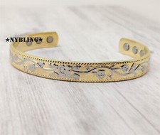 Pure Copper Magnetic Bracelet Arthritis Pain Therapy Energy Cuff 2 Tone Flower