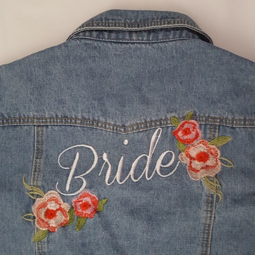David's Bridal Embroidered "Bride" Button-Front Women's M Blue Jean Denim Jacket - Picture 10 of 18