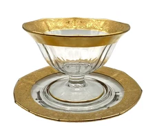 Vintage Two Piece Mayonnaise Compote Set with Optic Glass & Encrusted Gold Edges