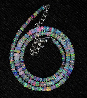  16''Natural Ethiopian Opal Wello Fire Opal Gemstone Bead Necklace 02