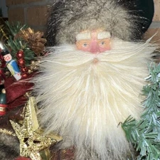 OOAK 19" Santa Claus Doll UPCYCLE RE-PAINT Face Metallic Coat Faux Fur Tree Toys