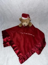 My First Christmas Red Lovey Baby Security Blanket Plush Satin Trim
