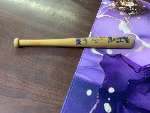 1991 ATLANTA BRAVES NATIONAL LEAGUE CHAMPIONS 10" WOOD SOUVENIR BASEBALL BAT MLB - Picture 1 of 4