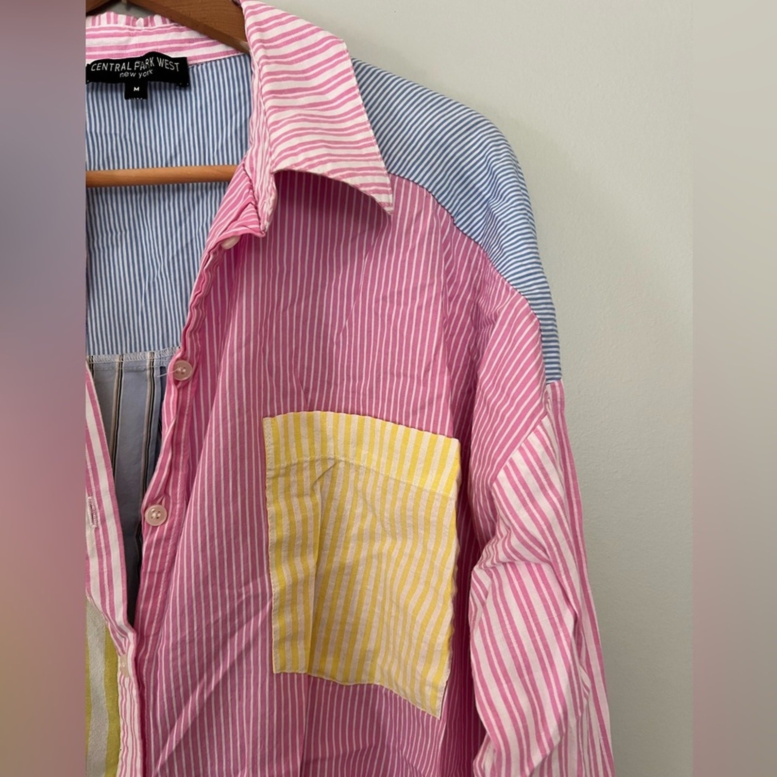Central Park West Patchwork Striped Button Down S… - image 5