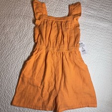 NWT Wonder Nation Girls M 7/8 Orange Gauze Romper Flutter Sleeves Pockets NWT