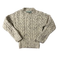 Aran Crafts 100 Wool Cable Knit Sweater Oatmeal Ivory Children s Age 4-5 Flaw