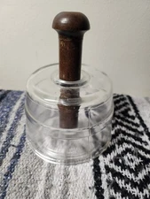 Butter Press Cow Stamp Glass & Wood Vintage  / Antique