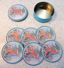 Vintage JSNY DEER coasters In Tin Aqua