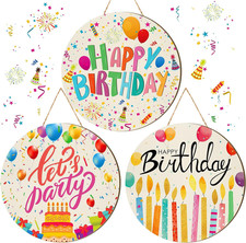 3 Pcs 12 Inch Happy Birthday Wooden Sign round Wooden Hanging Signs Vintage Rust