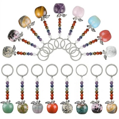 20MM Gemstone Apple Keychain 7-Chakra Beaded Chain Crystal Charms 3PCS in Bag