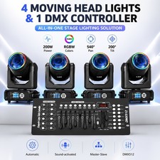 4pcs 200w Beam Moving Head Lights Led 18 Prism With 192ch Dmx Controller