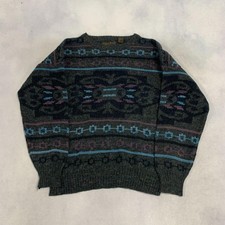 Vintage Abstract Knitted Jumper Patterned Grandad Knit Sweater Men's S 36-38 
