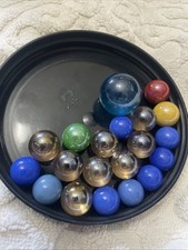 Lot Of 20 Vtg Marbles 1 Bolder Large 19 Regular Size Glass Solid Blue Shiny Colo