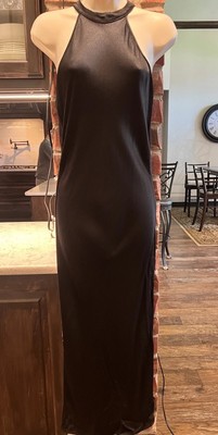 KRISA Black Halter Neck Satin Maxi Dress Gown XS