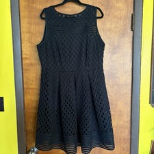 Lane Bryant Black Sleeveless Geo Lace Mesh Fit & Flare Dress 16
