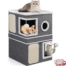 2 In 1 Cat House Cat Tree Scratching Post Play Area Lightweight Foldable New