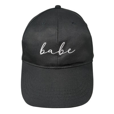 Babe Strapback Hat Black One Size Adjustable Embroidered Solid 6 Panel