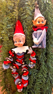 Vintage REAR Felt Mini Glass Ornaments Pipe Cleaner Elf Japan Knee Hugger Pixie