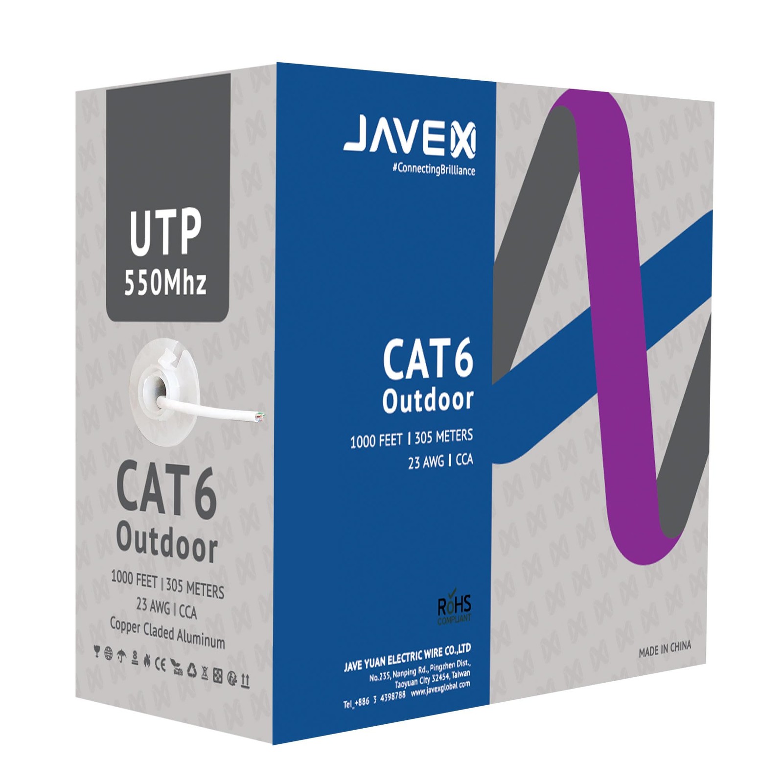 CAT6 UTP Outdoor(1000 Feet), 550Mhz, 23AWG, CCA Ethernet Bulk Cable, Easy-Pul...