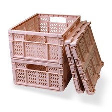 4 PCS 20L Light Pink 15.7x11.8x6.3 Inch Foldable Plastic Storage Crate Basket