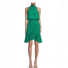 A.L.C. Cody Smocked Green Dress Smocked Halter Mini Tiered Ruffle Hem Size 10