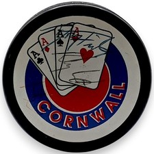 CORNWALL ACES AHL VINTAGE HOCKEY PUCK PLAYING CARDS INGLASCO FADED SIGNATURES