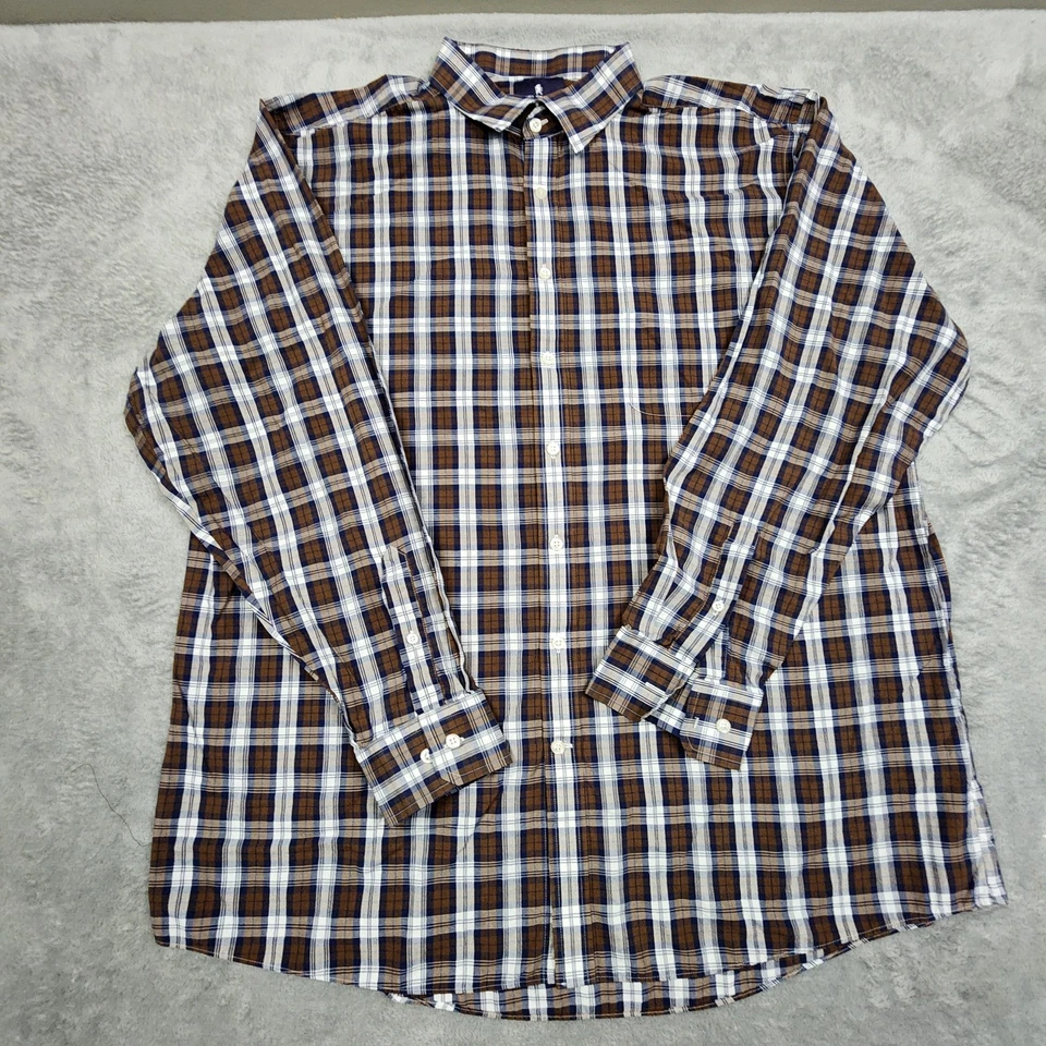 Camisa de vestir Stafford para hombre talla 18 36/37 ajuste regular marrón azul blanco a cuadros Foto 2 de 4