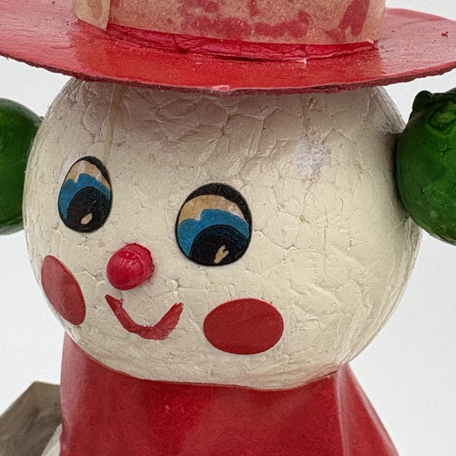 Vintage 1960s Taiwan Paper Mache Snowman Ornaments Set of 7 Red Hat Christmas