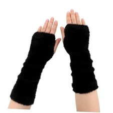 1 Pc Fur Arm Warmers Fingerless Gloves Women, Long Hairy Gloves for The Black