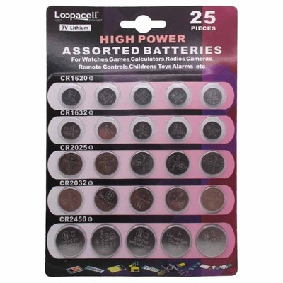 Loopacell High Power Button Cell 3V Lithium Assorted Battery 25 Piece Set 