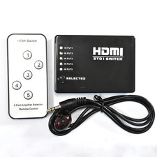 5 Port 1080P Video HDMI Switch Switcher Splitter For HDTV PS3 DVD IR Remote