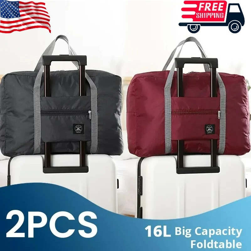 2 Pack Foldable Travel Duffel Bag for Airlines Carry on Bag Weekender Overnight