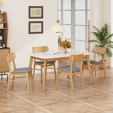 [Video] 5-Piece Dining Table Set w/One Solid Wood Frame Table and 4 Upholstered
