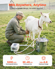 Portable Goat Milking Machine 3L Stainless Steel Bucket Cordless Vacuum w/Batter