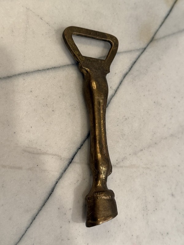 Vintage Solid Brass Lucky Horseshoe Bottle Opener Horse Leg Hoof Cap Remover