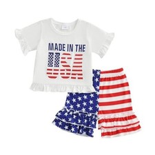 Toddler Baby Girl 4th of July Outfit Fourth 6-12 Months White Made in the Usa