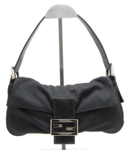 FENDI Mamma Baguette Nylon, Leather Black Shoulder Bag Y2K Vintage Auth