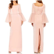 Mac Duggal NWT Flounced Bell Sleeve Square Neck Column Gown Rose Pink Size 20