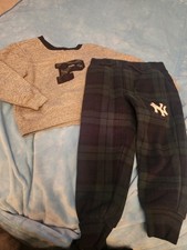 Polo Ralph Lauren Boys 3T Gray Sweatshirt  Navy Plaid Pants Set, Logo