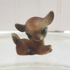 Vintage 1960's Miniature Plastic Deer Fawn Figurine Big Blue Eyes