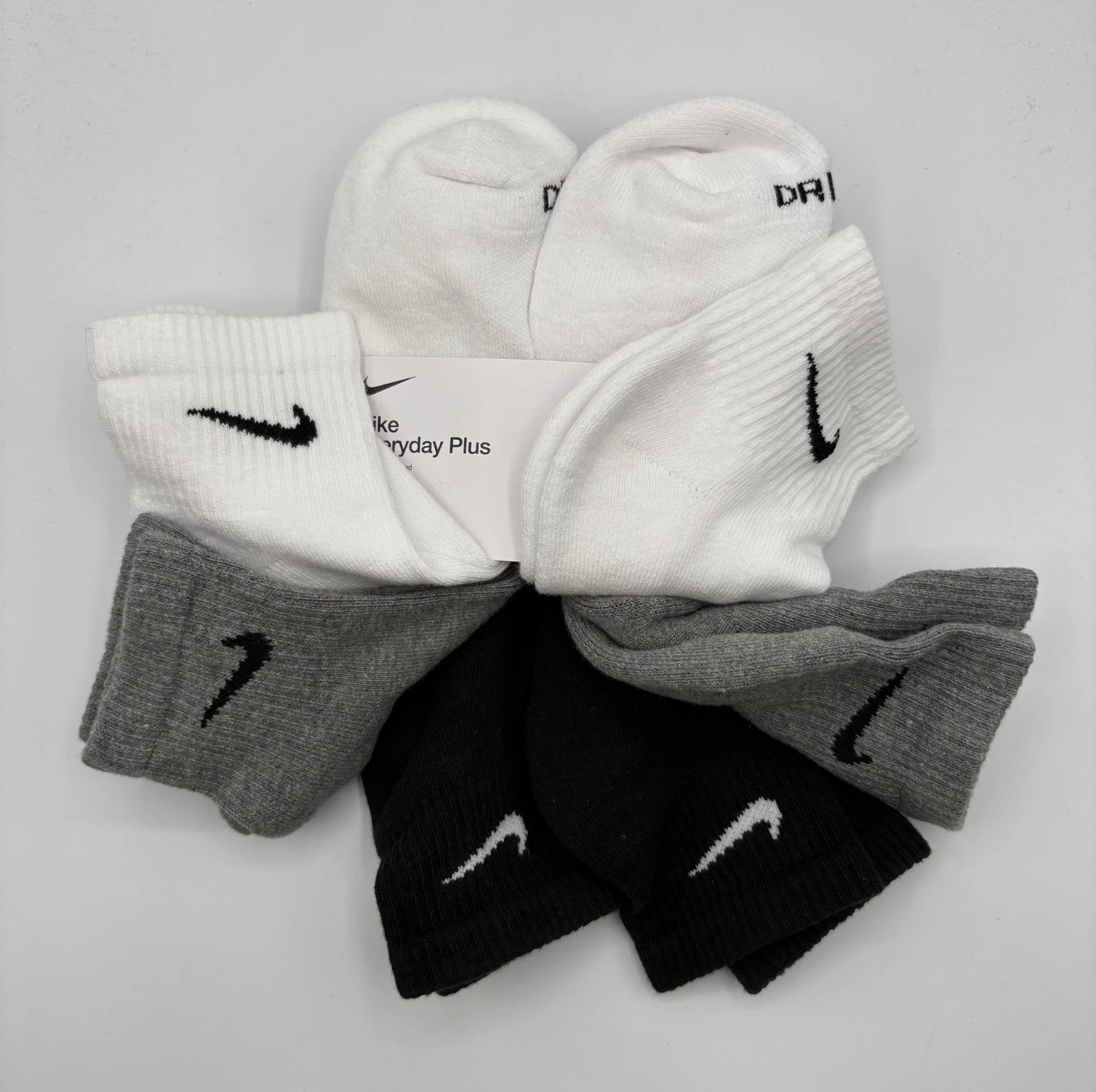 Nike Everyday Quarter Socks Black/White/Gray 6 Pairs Men's Size 8-12 SX6899-965